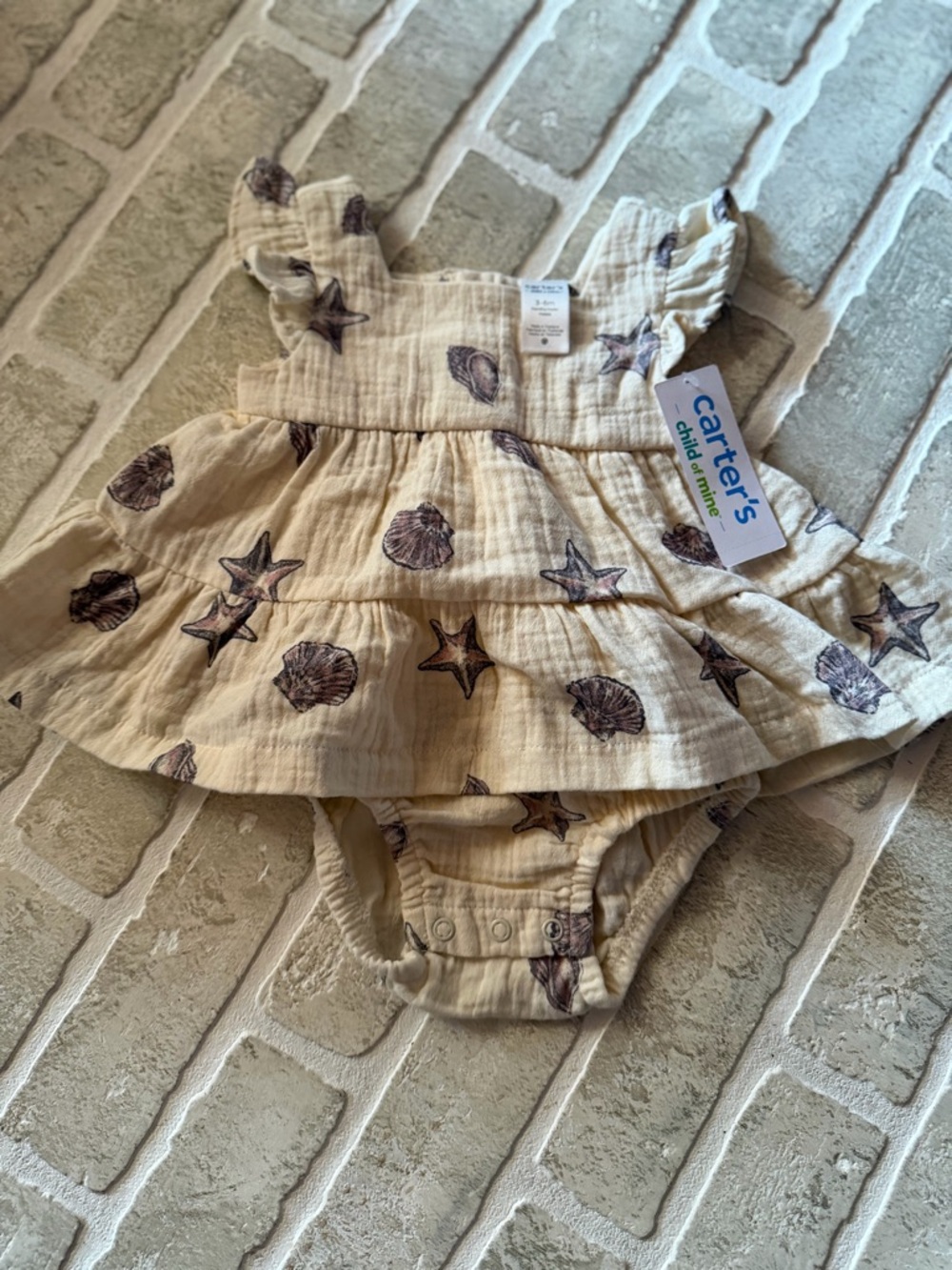 Carter's Cream Seashell & Starfish Ruffle Romper